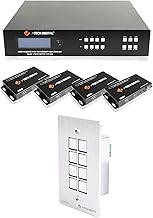 J-Tech Digital HDBaseT 4x4 Matrix Extender Switcher Bundle with 8-Button Control Panel Wall Plate HDMI Ethernet USB Compatible PC