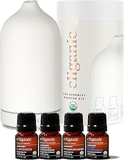 Cliganic Serenity Essential Oils Diffuser Set with Aromatherapy Humidifier & LED Light, Includes Lavender, Frankincense & Sleep Blend Essential Oils for Home, Office & Bedroom Relaxation Gift Kit