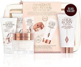 Charlotte Tilbury Immediate Skin Revival Mini Skin Care Set - 3-Step Travel Size Glow Kit with Magic Cream, Serum Crystal Elixir & Acid-Free Glow Toner - Hydrating & Brightening Skincare Set for Radiant Skin