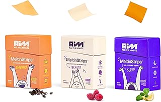 MeltinStrips Daily Wellness Essentials Nootropic Energy Focus Sleep Aid & Skin Glow Vegan Sugar-Free 24-Hour Oral Dissolving Strips with Biotin Supplement for Energy Hair & Skin Support Lemon Flavor